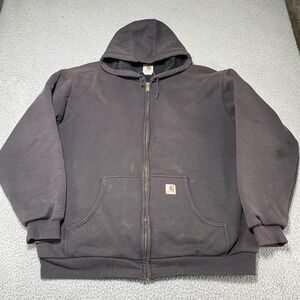 Carhartt Sweatshirt Mens 2XL Black Full Zip Hooded Workwear Jacket Logo Warm